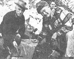 Bob Bechtel, left, with Bern Brynelsen at the claim in 1955.